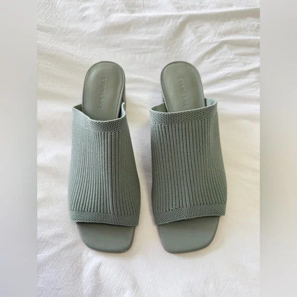 Everlane | SZ 8.5 | Seafoam Green ReKnit Glove Mule Open Toe Block Heel Slide - Picture 2 of 11